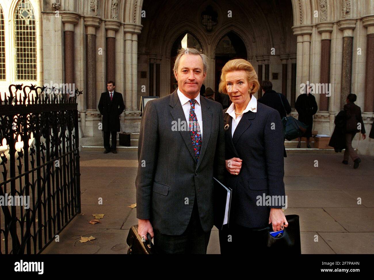 Neil  Hamilton and Christine Hamilton November 1999 arrive at the High Court for the 3rd day of their libel action against  Mohamed Al Fayed. Stock Photo