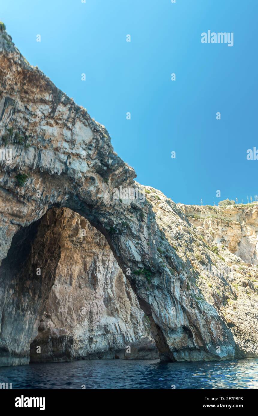Malta, Wied izZurrieq Breathtaking view of the famous Blue Grotto high natural doublearched