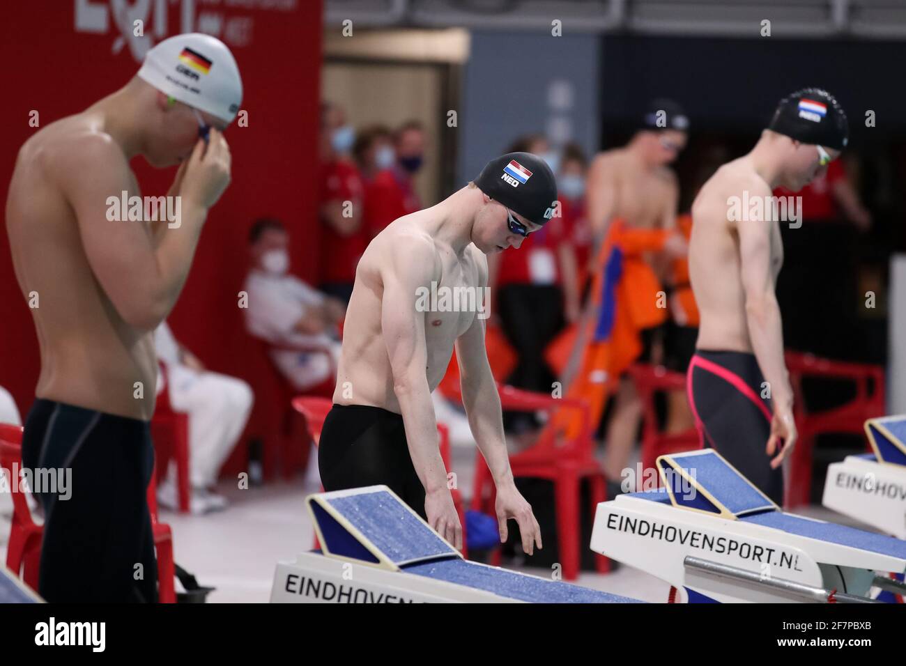 EINDHOVEN, NETHERLANDS - APRIL 9: Silas Beth of Germany, Arjan Knipping of the Netherlands and Thomas Jansen of the Netherlands competing in the mens Stock Photo