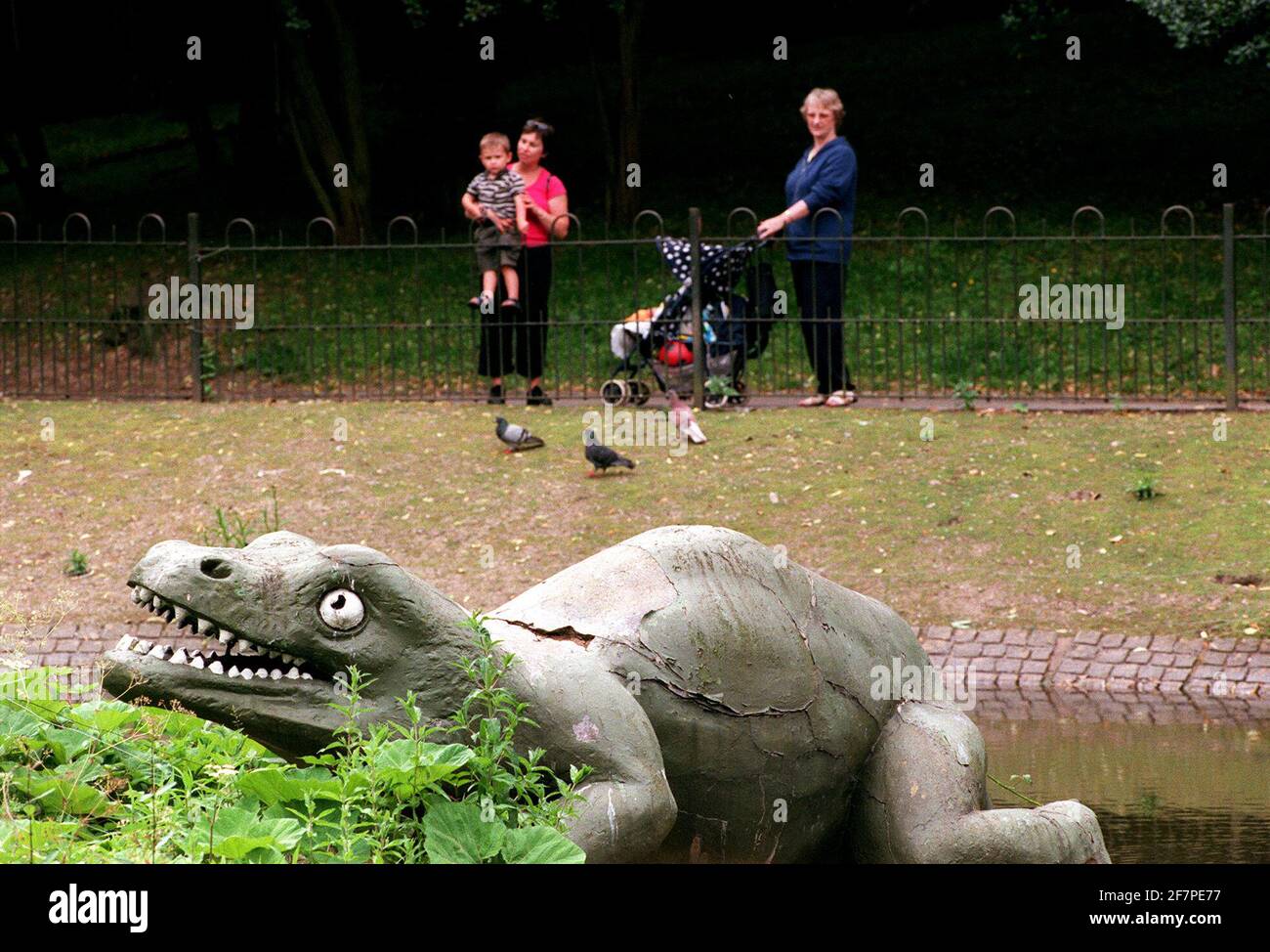 Dinosaur Statues in Crystal Palace Park Pond June 2000 Stock Photo