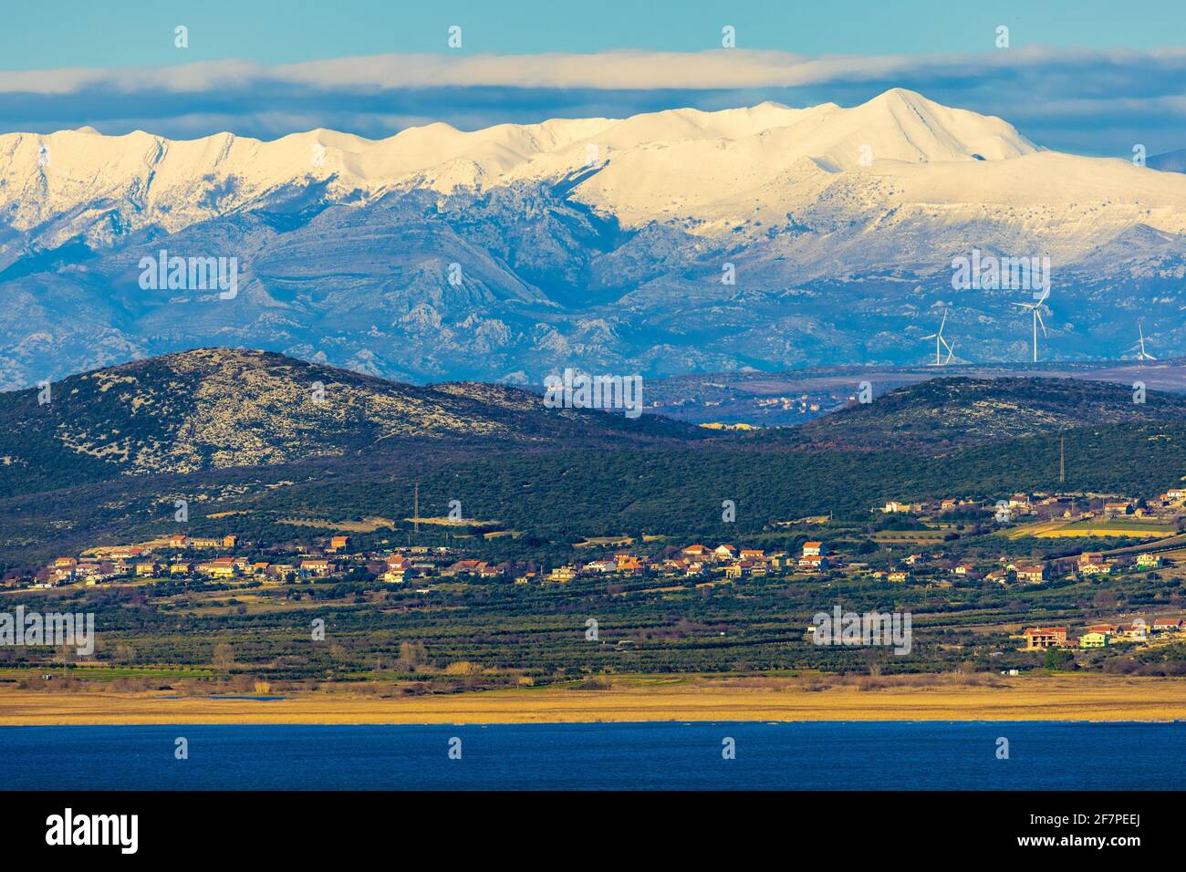 View on the Velebit mountain from Vransko jezero (Vrana Lake) Stock Photo