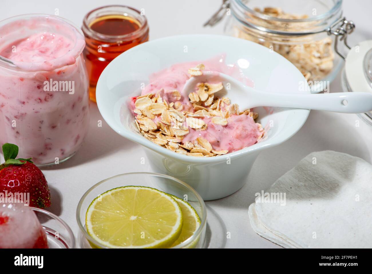 Homemade strawberry face mask ingredients strawberry, yoghurt, honey