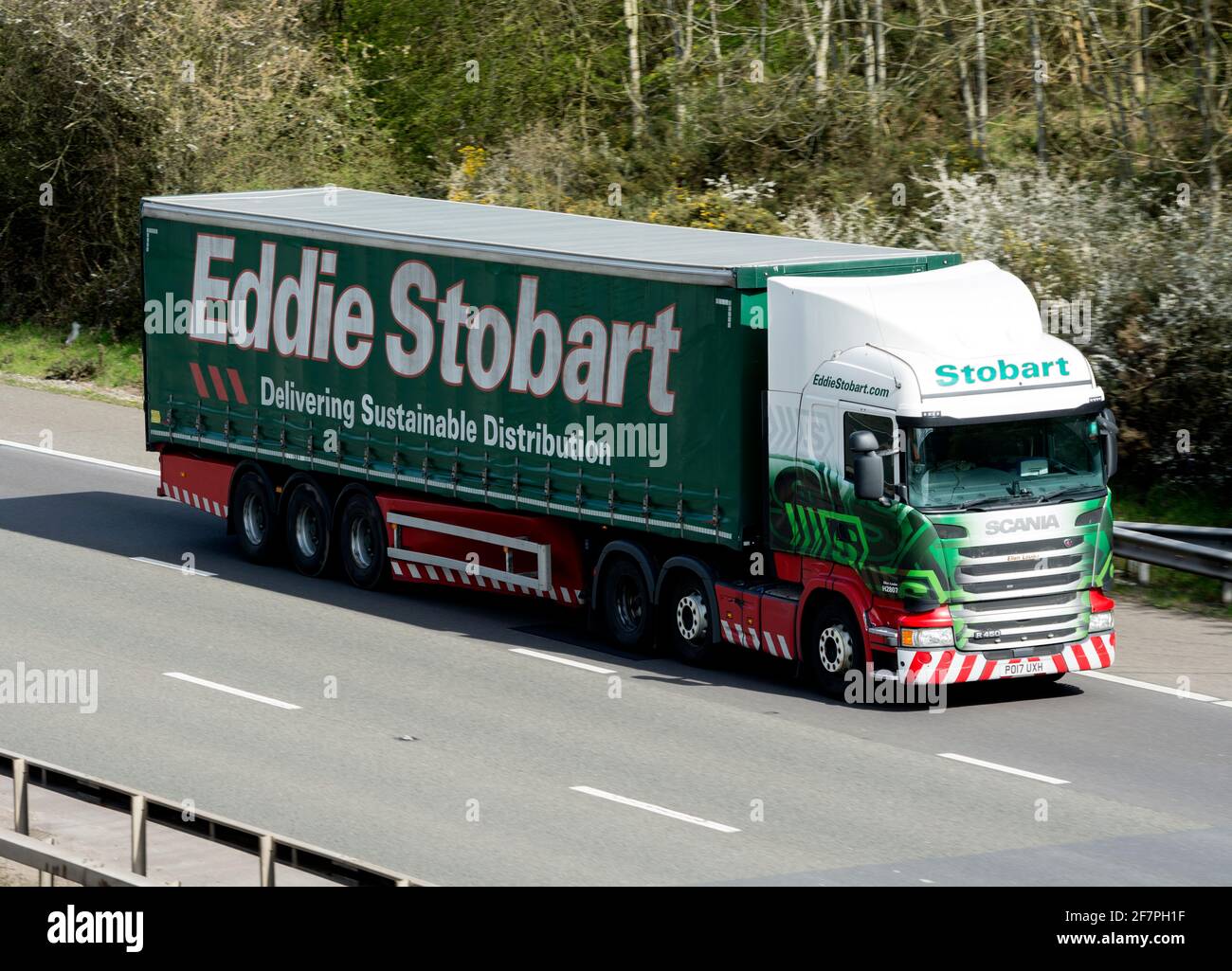 A Scania Eddie Stobart lorry on the M40 motorway, Warwickshire, UK Stock Photo