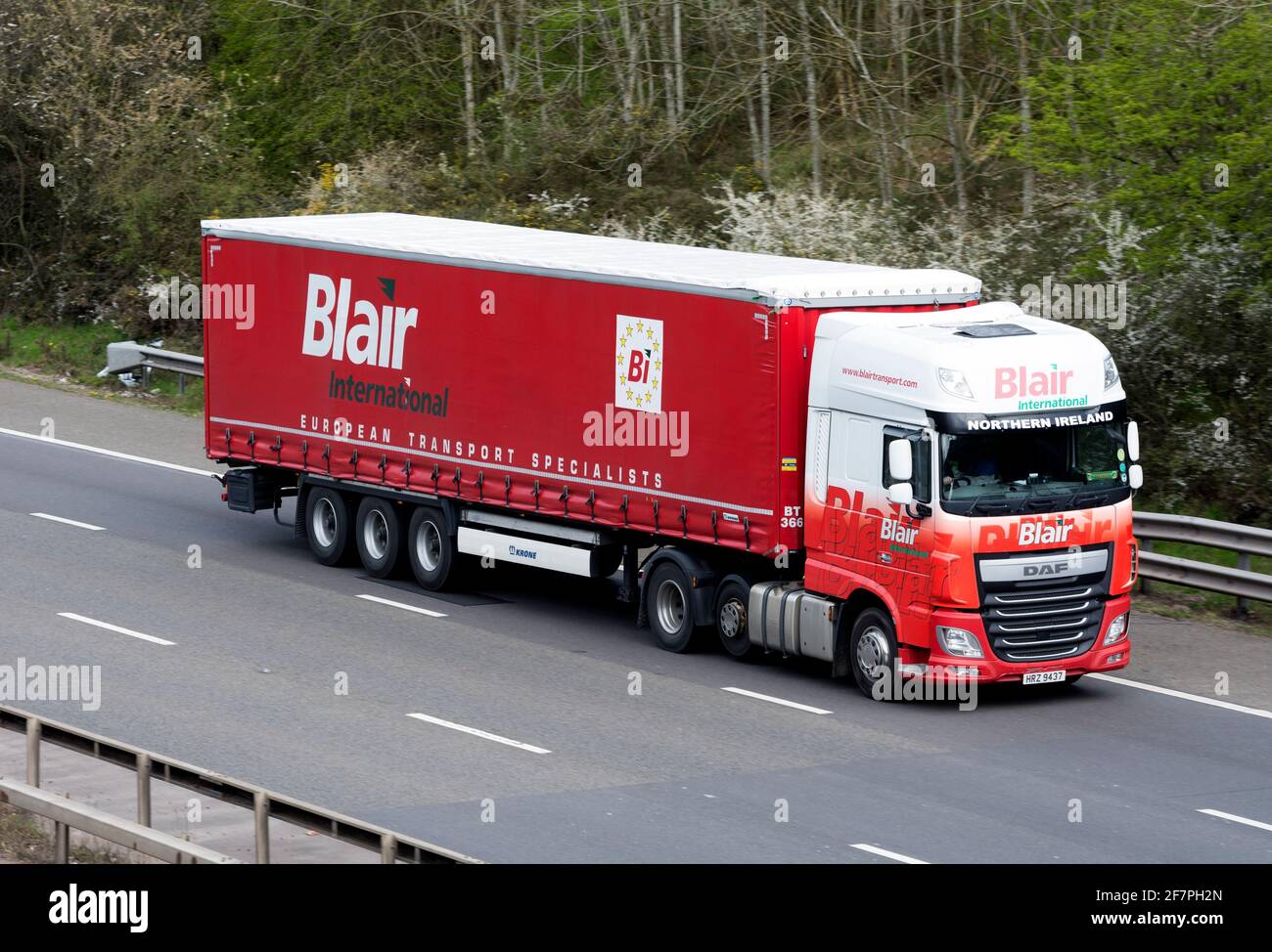 A DAF Blair International lorry on the M40 motorway, Warwickshire, UK Stock Photo