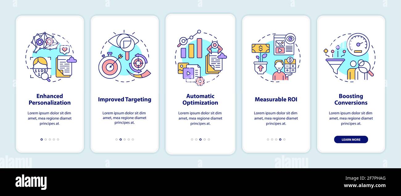 Smart content benefits onboarding mobile app page screen with concepts Stock Vector
