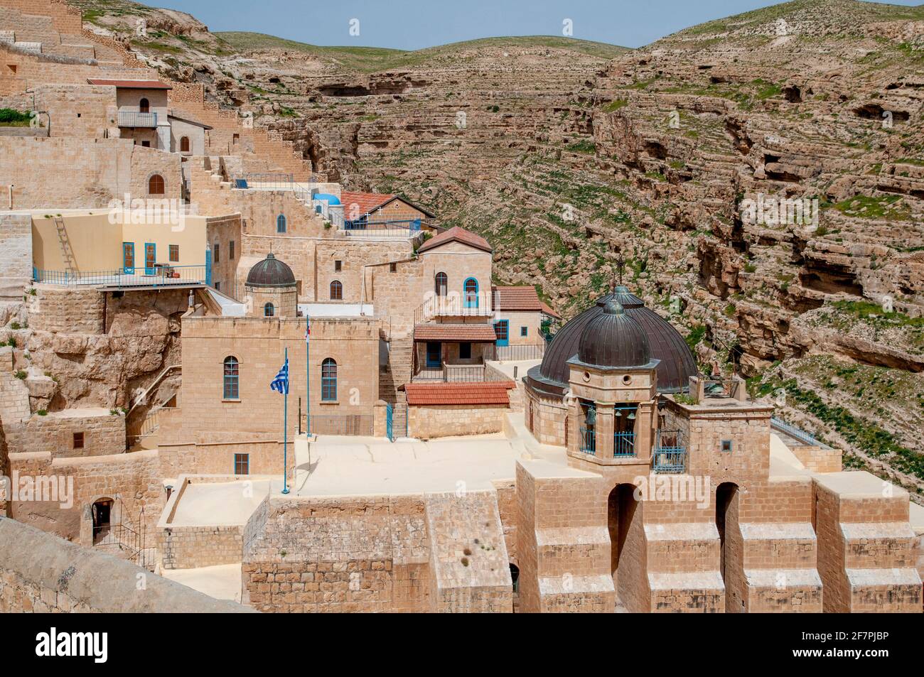 The Holy Lavra of Saint Sabbas, known in Syriac as Mar Saba [Marsaba] is a Greek Orthodox monastery overlooking the Kidron Valley at a point halfway b Stock Photo