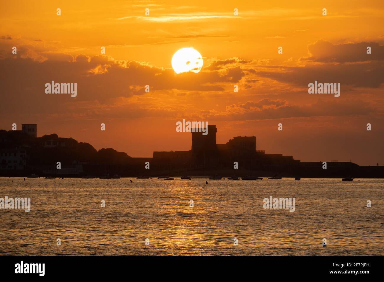 Beautiful sunset at the beach of Saint-Jean-de-Luz at the Atlantic coast, France Stock Photo