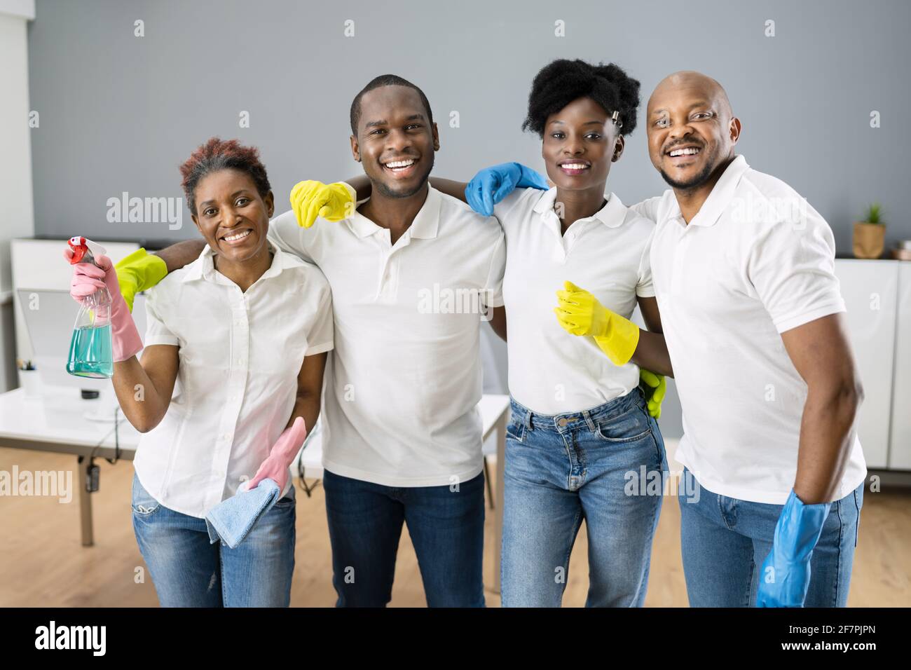 African Commercial Janitor Cleaning Staff. Cleaner Service Stock Photo