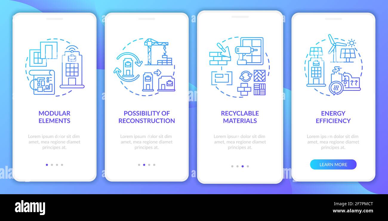 Future workspace building onboarding mobile app page screen with concepts Stock Vector