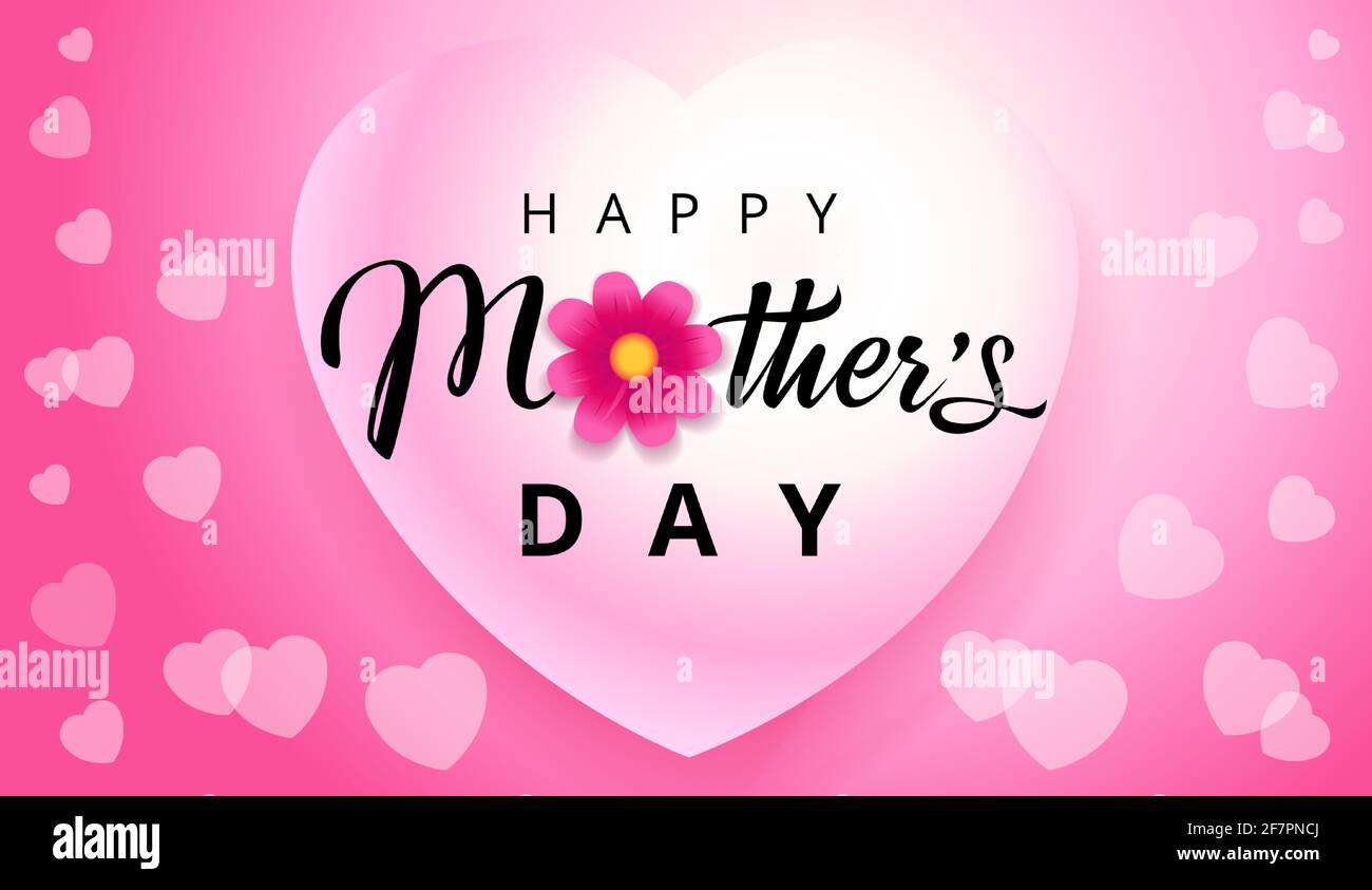 Happy Mothers Day elegant text, hearts flying on pink background. Vector typography for Mother's day wallpaper or sale shopping special offer banner. Stock Vector