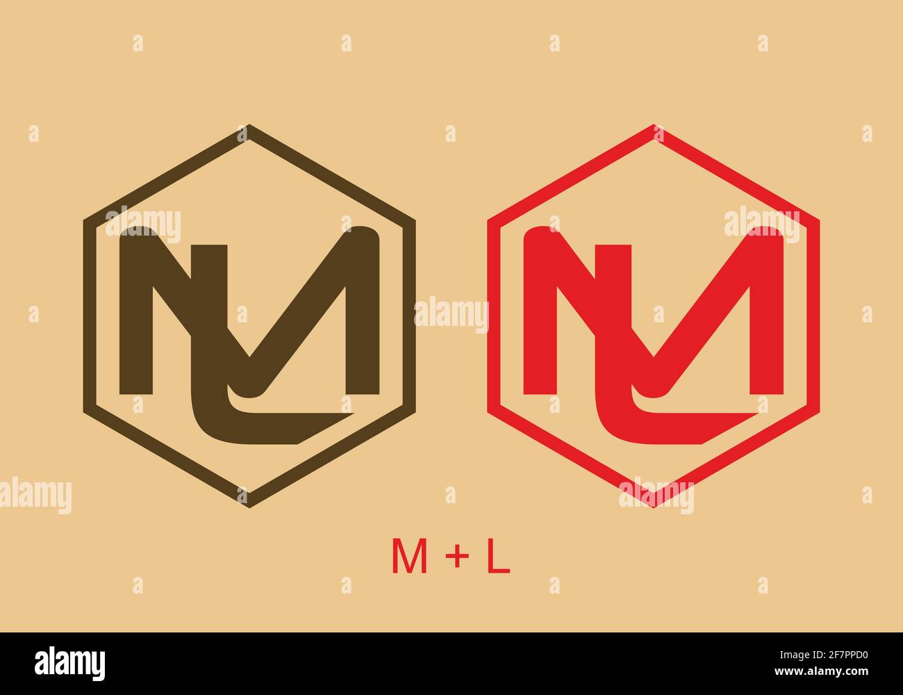 Brown and red color of ML initial letter design Stock Vector