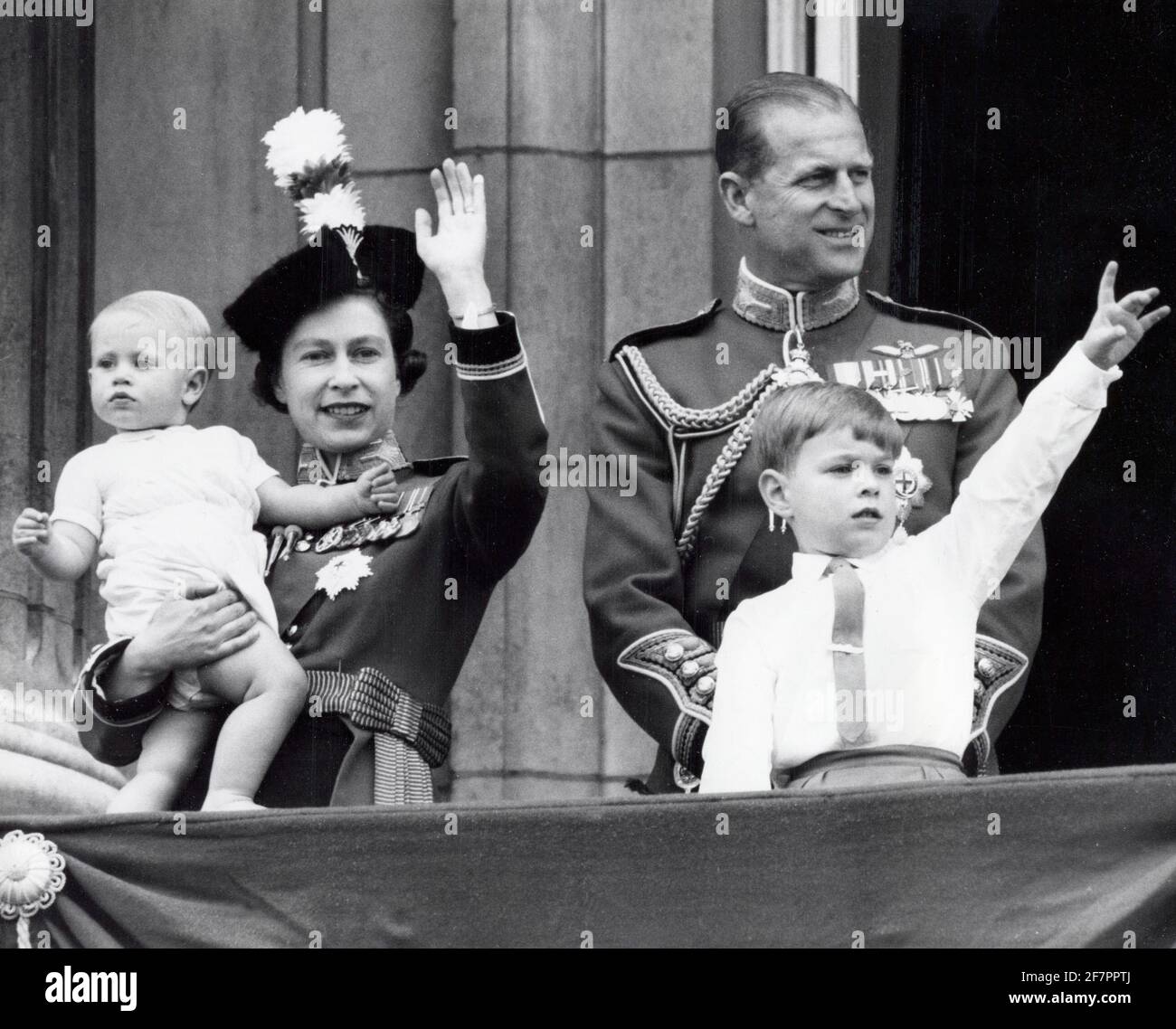 June 12, 1965 - London, England, U.K. - Daughter of King George VI and Queen Elizabeth, ELIZABETH WINDSOR ( Elizabeth II) became Queen at the age of 25, and has reigned through more than five decades, during a period of great social change. PICTURED: QUEEN ELIZABETH, PRINCE PHILIP, PRINCE EDWARD and PRINCE ANDREW on the day of Queen's Birthday. (Credit Image: © Keystone Press Agency/Keystone USA via ZUMAPRESS.com) Stock Photo