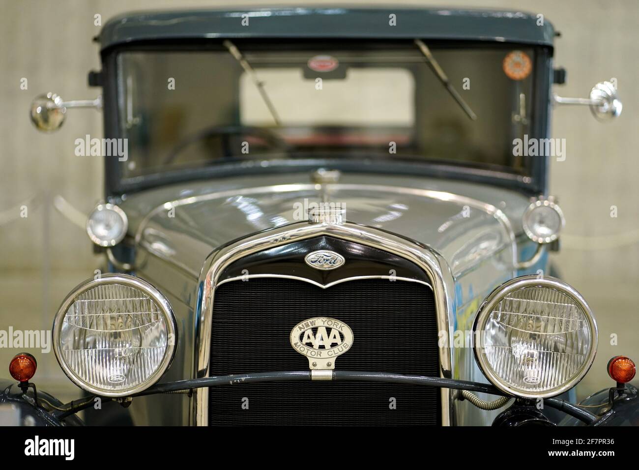 Chiba, Japan. 9th Apr, 2021. The front end of a 1931 Ford Model A coupe is seen on display during the Automobile Council 2021 car show at Makuhari Messe convention center in Chiba, Japan on April 9, 2021. The show, displaying a wide range of classic vehicles, aims to promote automobile culture and lifestyle in Japan. Credit: Christopher Jue/Xinhua/Alamy Live News Stock Photo