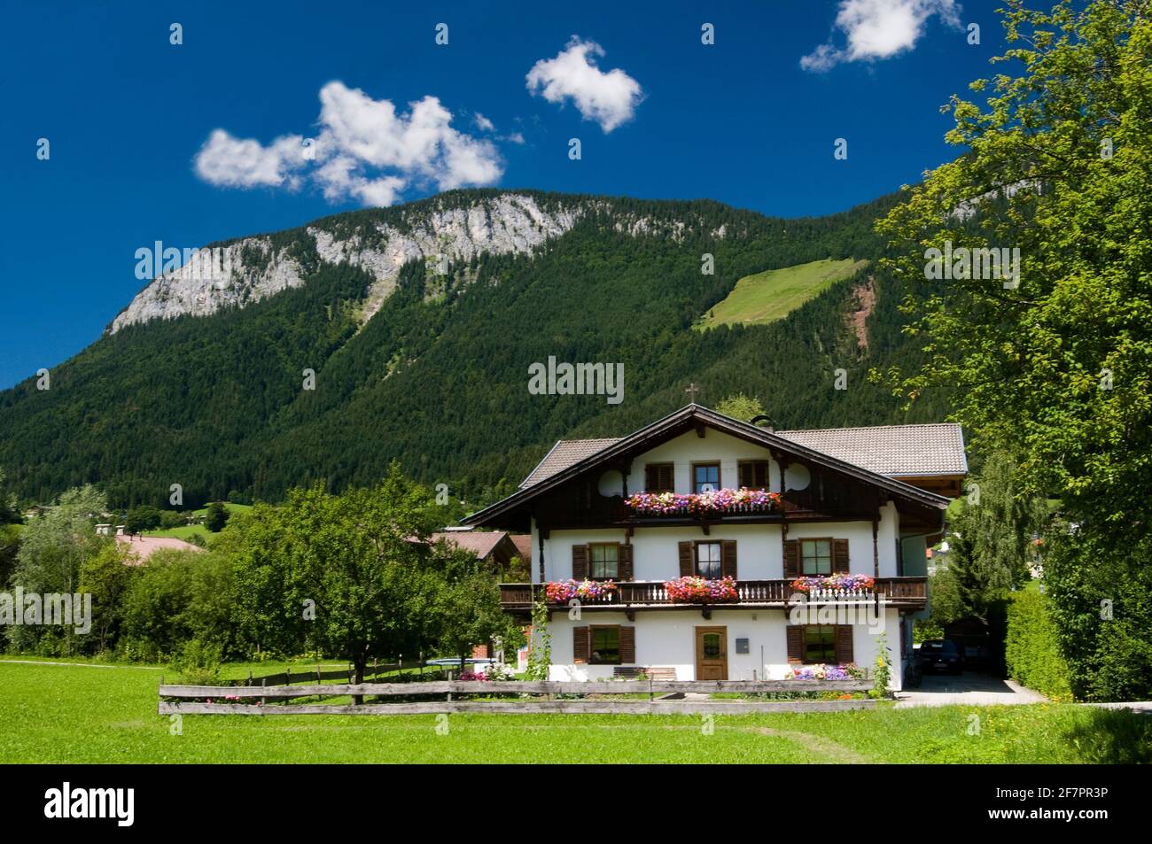 Beautiful Tyrolean House In The Village Of Soll In Austria Stock Photo