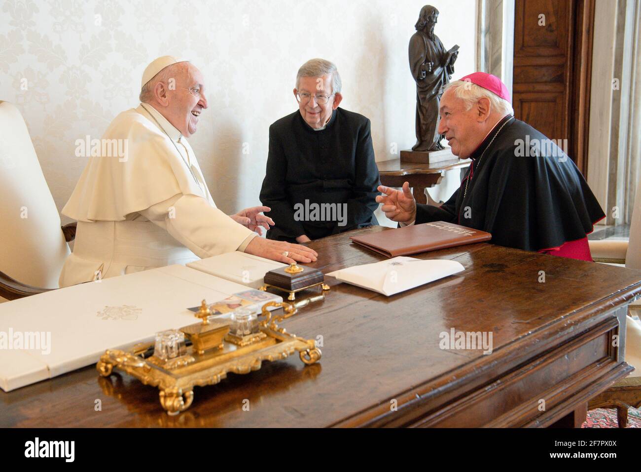 Rome, Italy. 09th Apr, 2021. April 9, 2021 : Pope Francis received in audience this morning H.E. Msgr. Jean-Marc Aveline, Archbishop of Marseille (France) at the Vatican Credit: Independent Photo Agency/Alamy Live News Stock Photo