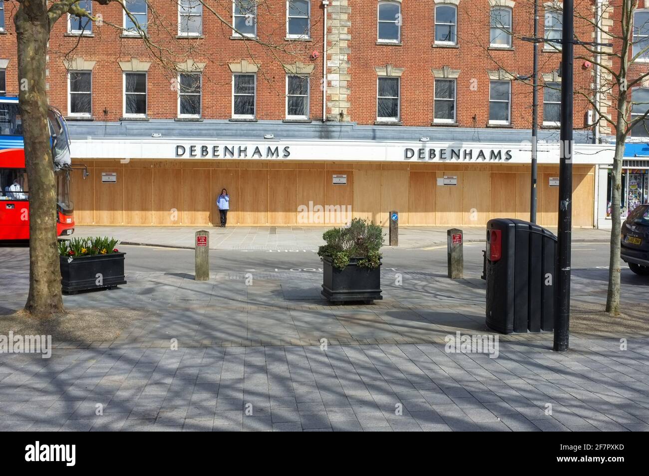 A boarded up Debenhams department store in Salisbury Wiltshire. It was a victim of the coronavirus pandemic business recession in 2020/21. Stock Photo