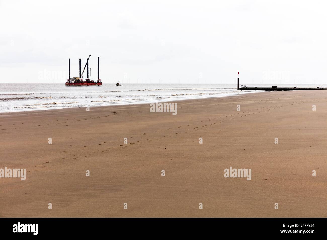 The Viking Link aims to provide an electricity network between the UK and Denmark.,Sandilands, Sutton on sea, Lincolnshire, UK Stock Photo