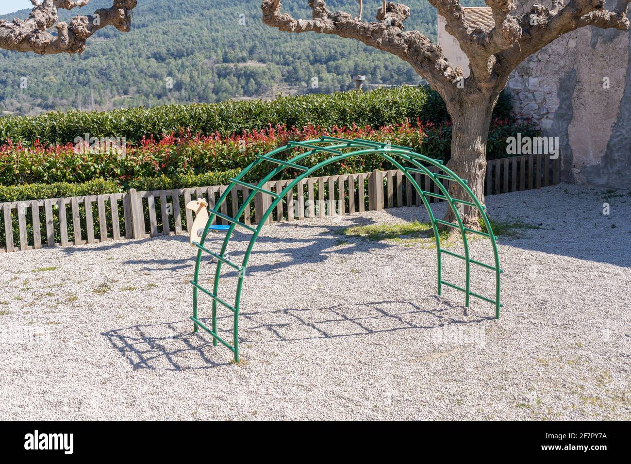 Children's playground concept.Old vintage iron structure for play kids. Stock Photo