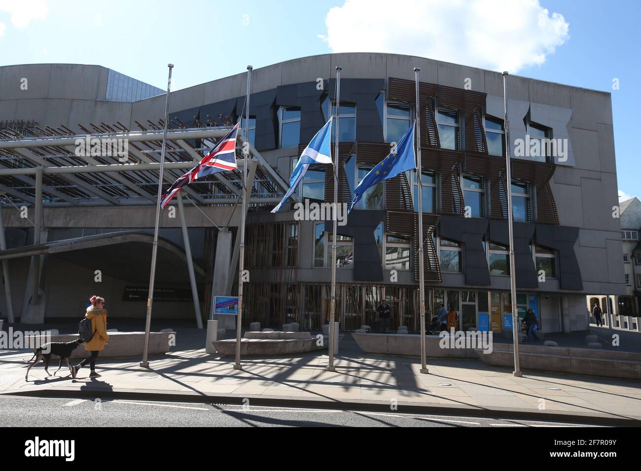 Flags fly at half mast outside the Scottish Parliament in Edinburgh