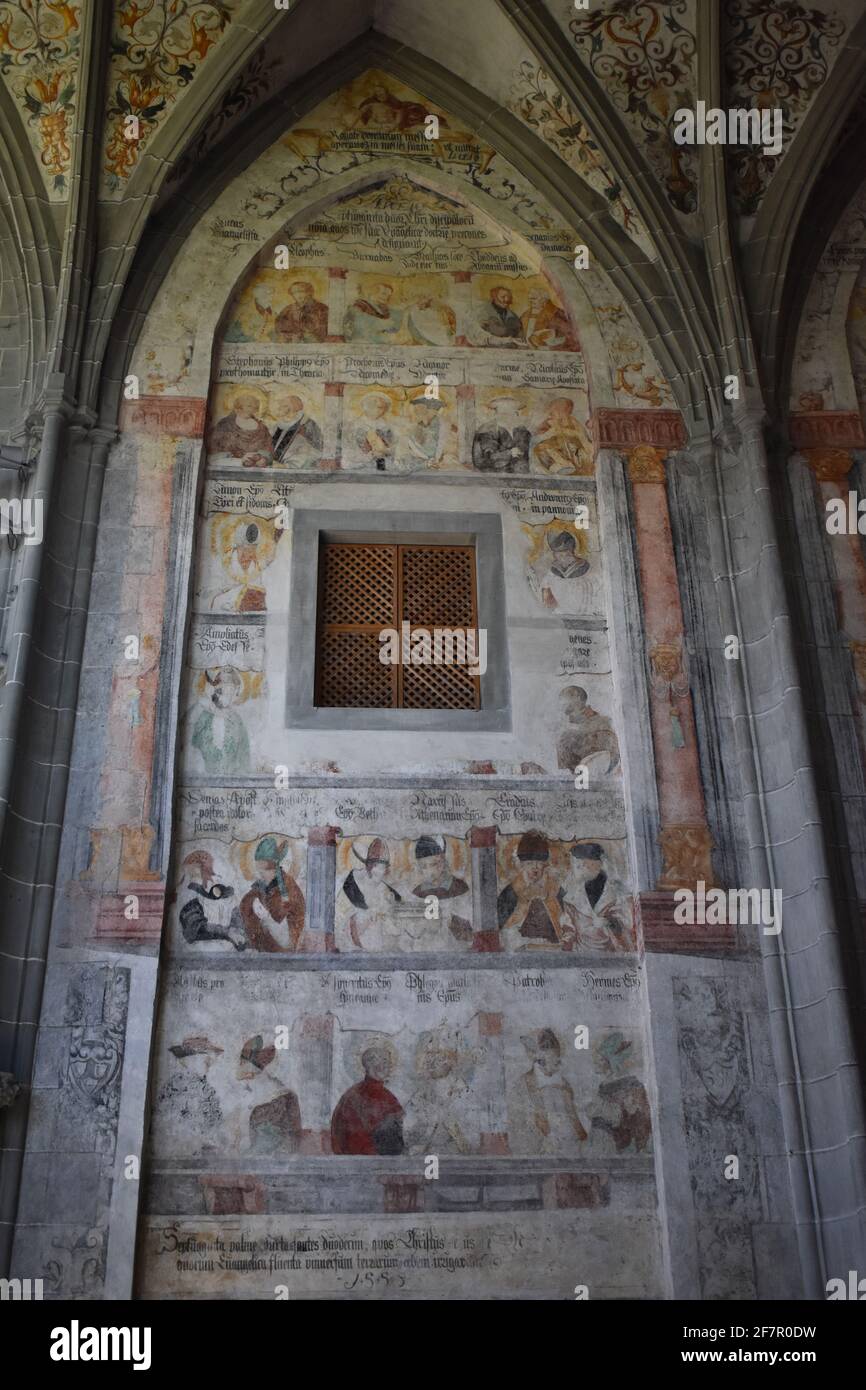 The Abbey Church of St Mary and Mark in Reichenau Mittelzel. Frescoes on the wall. Stock Photo