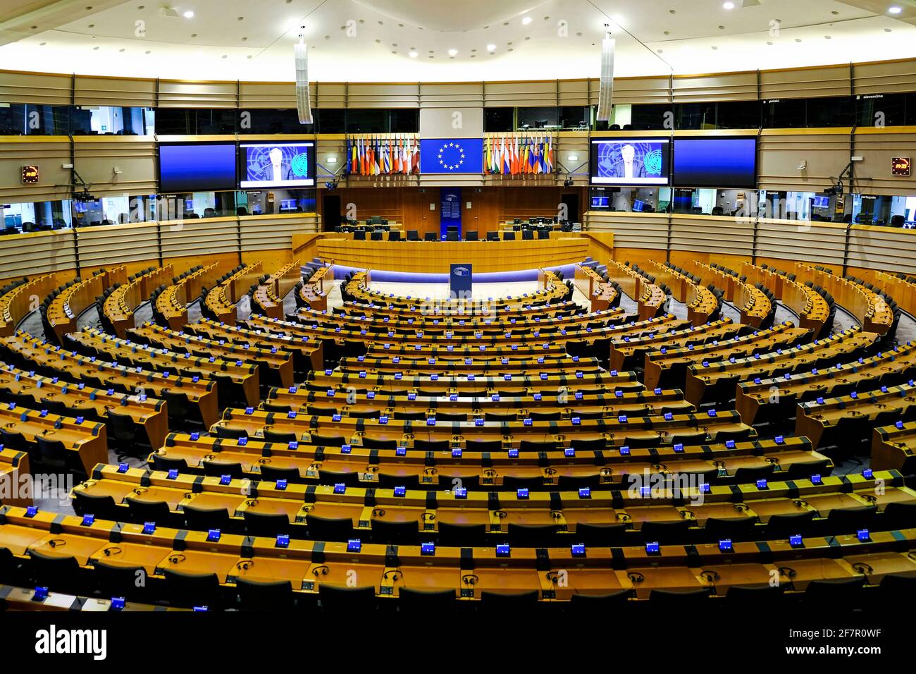 25.09.2019, Bruessel, Belgien - leerer Plenarsaal des Europaeischen Parlaments in Bruessel Stock Photo