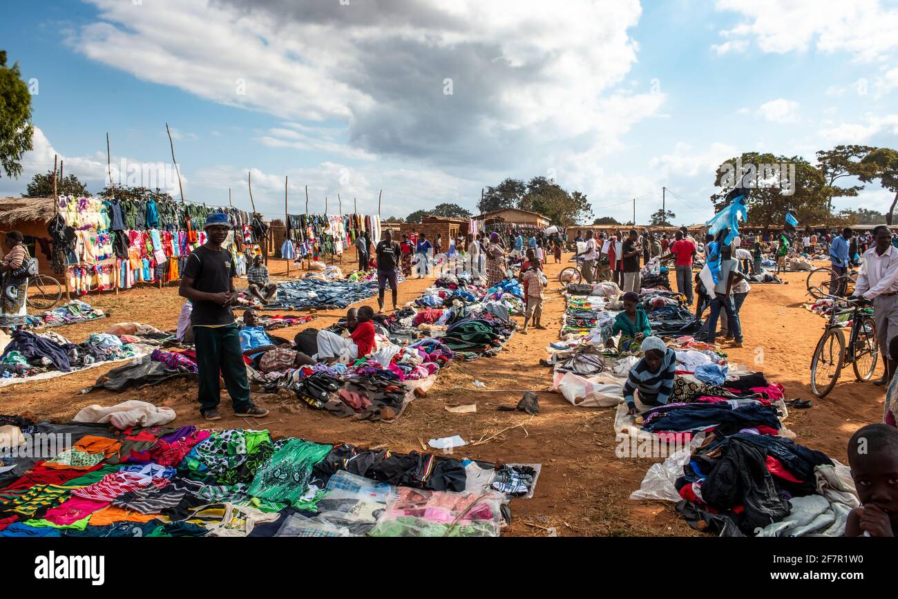 Weekend market in Malawi with merchandise on the ground Stock Photo
