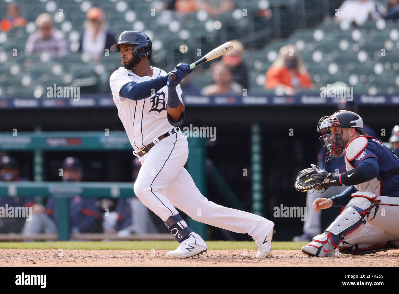 DETROIT, MI - APRIL 6: Willi Castro (9) of the Detroit Tigers bats during a game against the Minnesota Twins at Comerica Park on April 6, 2021 in Detr Stock Photo