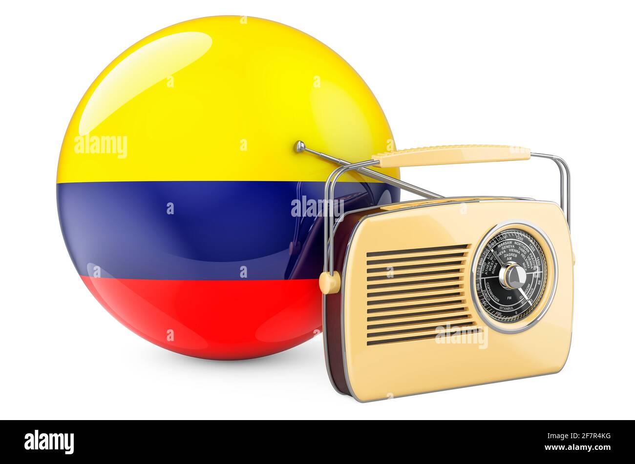 Radio broadcasting in Colombia concept. Radio receiver with Colombian flag. 3D rendering