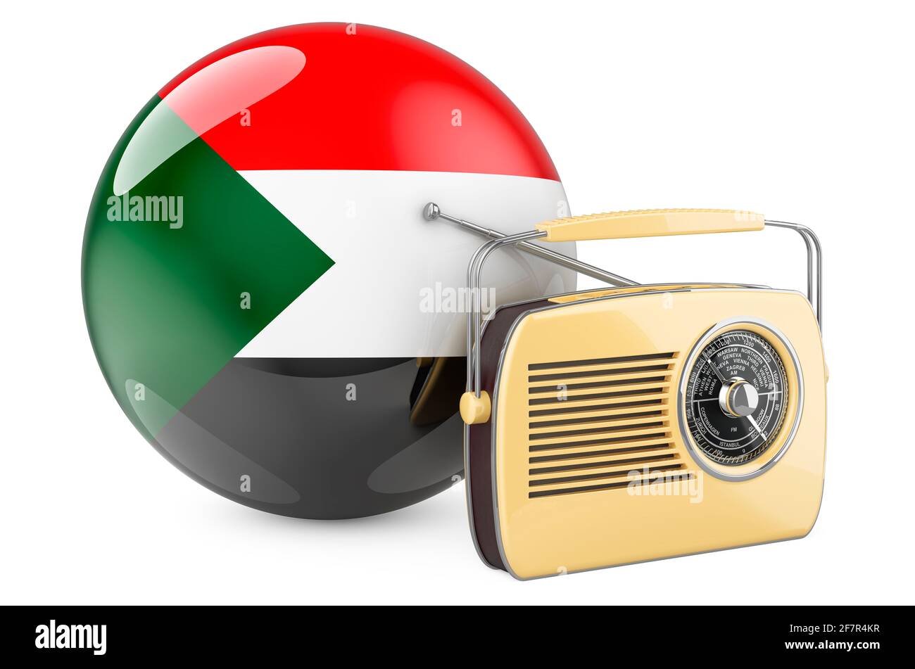 Radio broadcasting in Sudan concept. Radio receiver with Sudanese flag