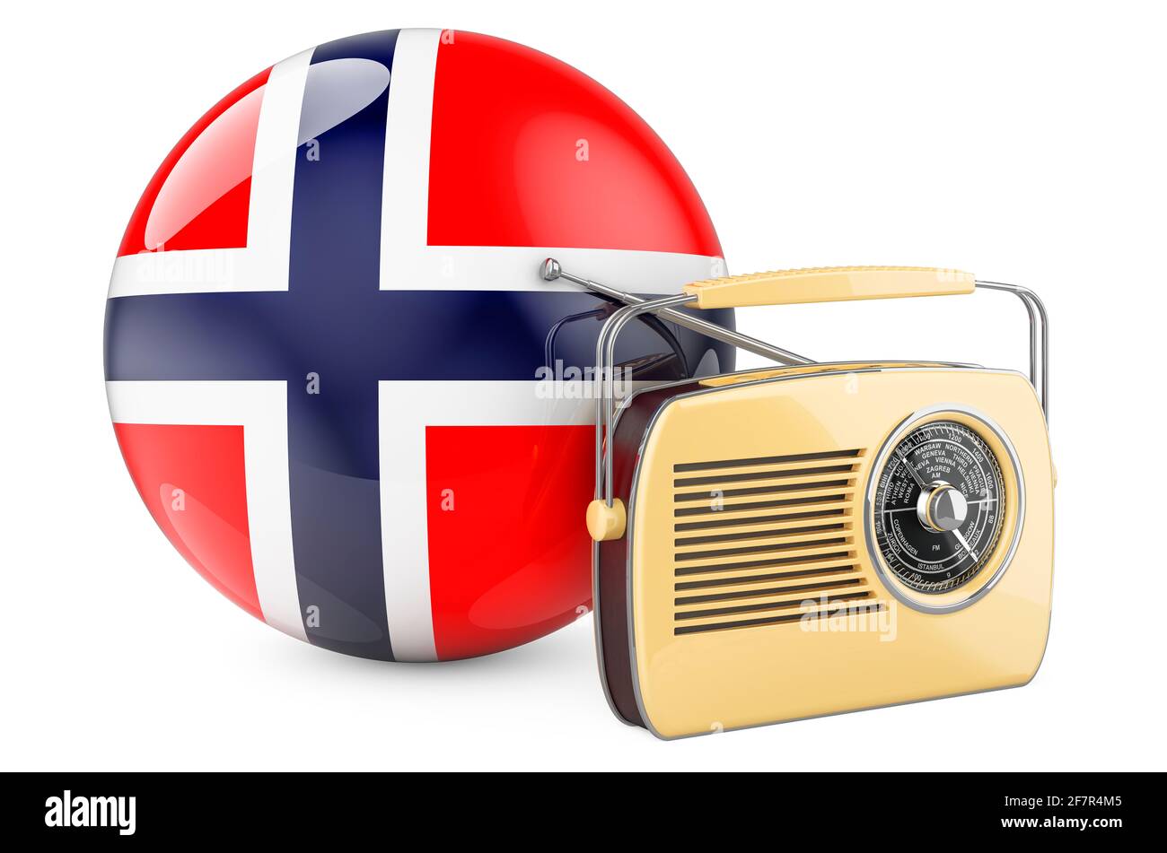 Radio broadcasting in Norway concept. Radio receiver with Norwegian flag. 3D rendering isolated on white background Stock Photo