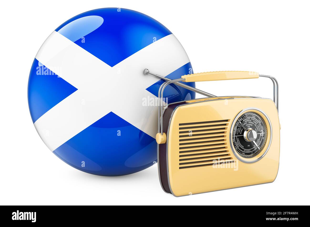 Radio broadcasting in Scotland concept. Radio receiver with Scottish