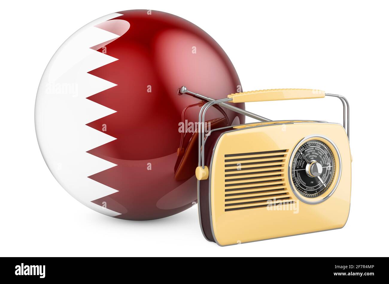 Radio broadcasting in Qatar concept. Radio receiver with Qatari flag