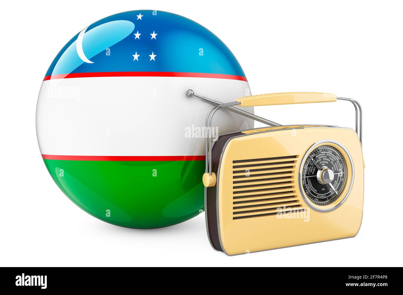 Radio broadcasting in Uzbekistan concept. Radio receiver with Uzbek flag.  3D rendering isolated on white background Stock Photo - Alamy
