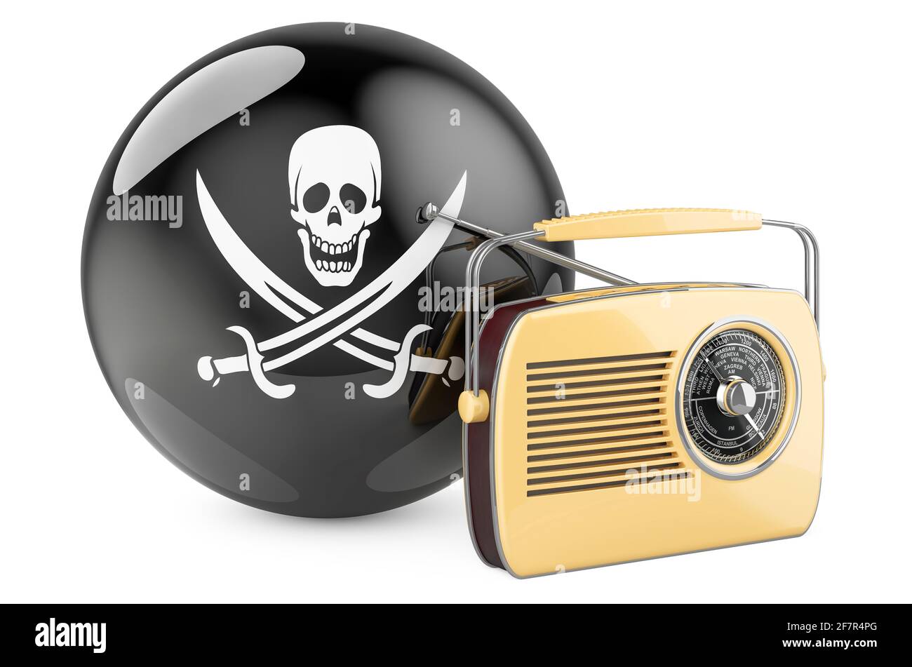 Radio receiver with piracy flag, 3D rendering isolated on white ...