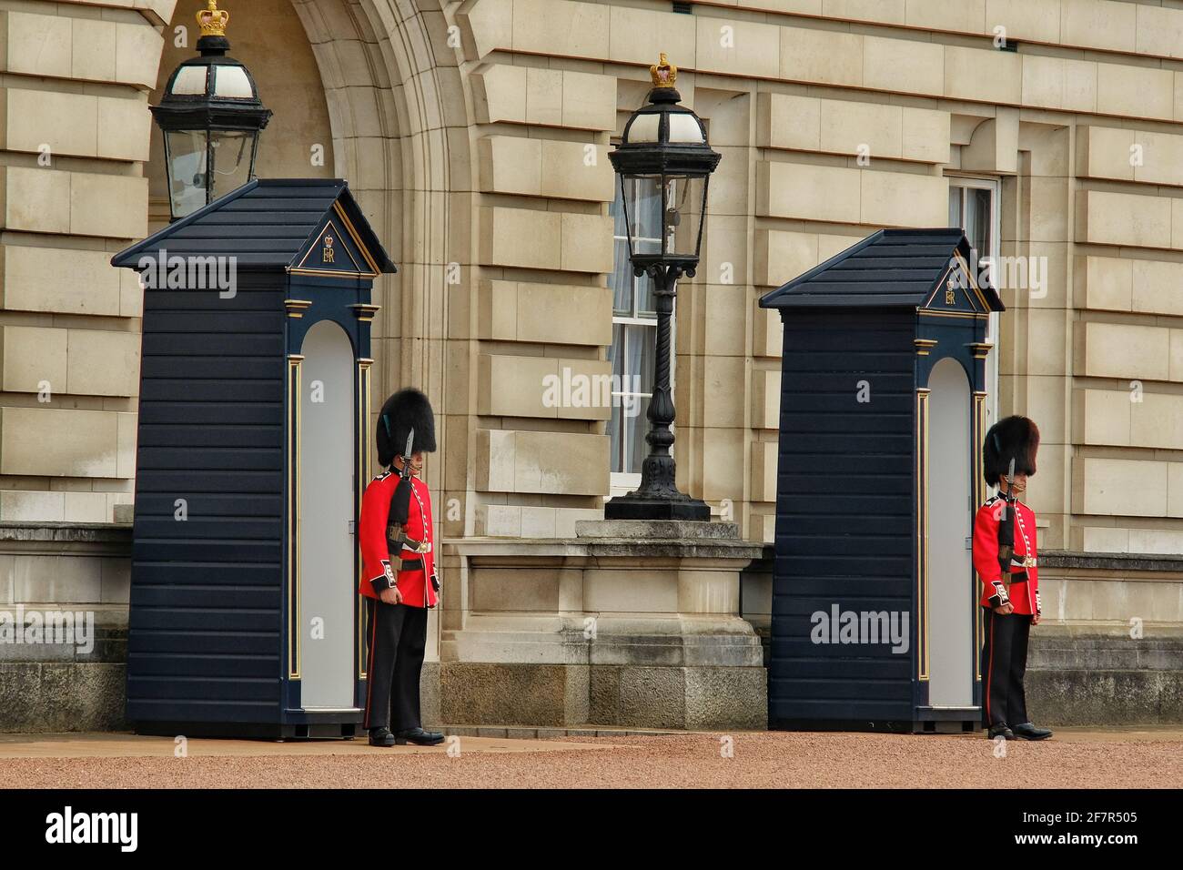 London, Great Britain - May 21, 2018 : Close up of the royal guards standing in front of the Buckingham Palace Stock Photo