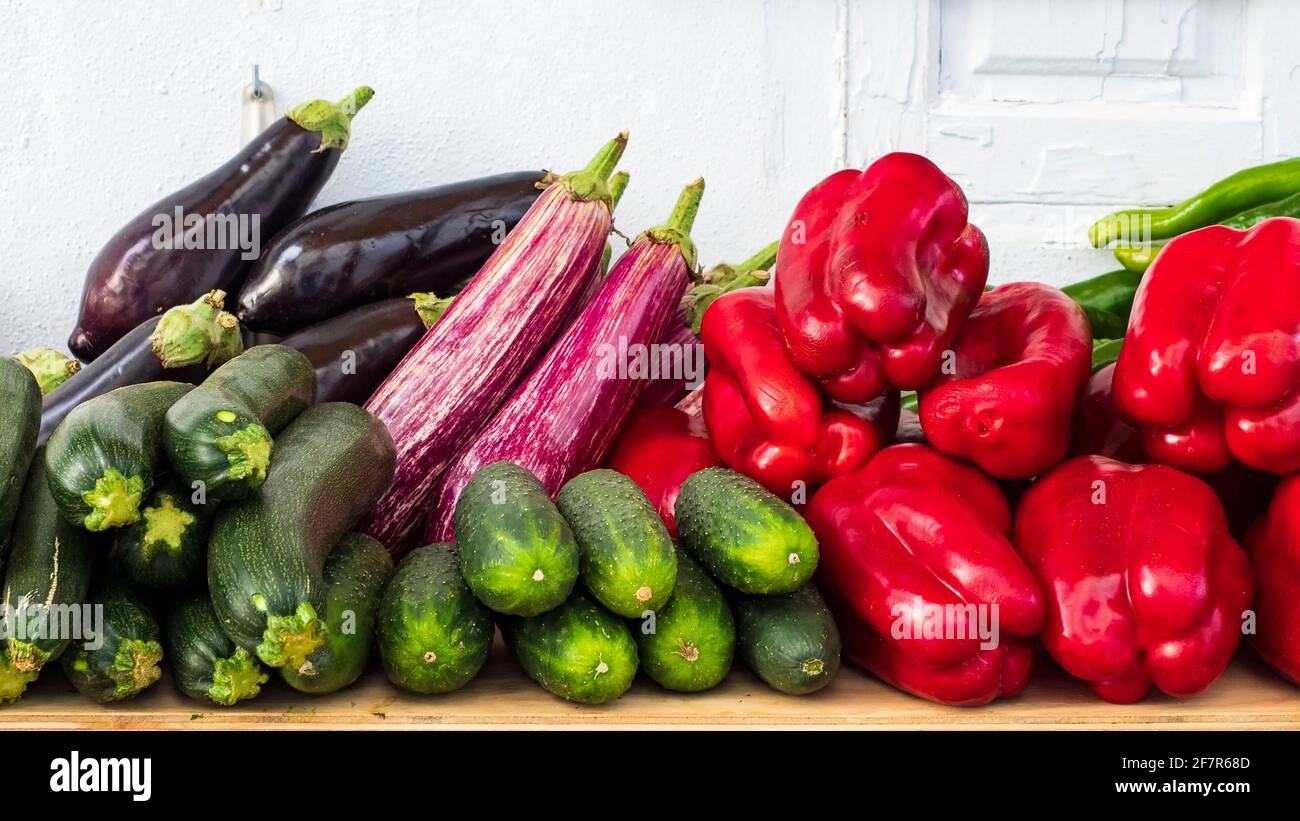 Fruit and vegetable shelf with seasonal vegetables Stock Photo Alamy