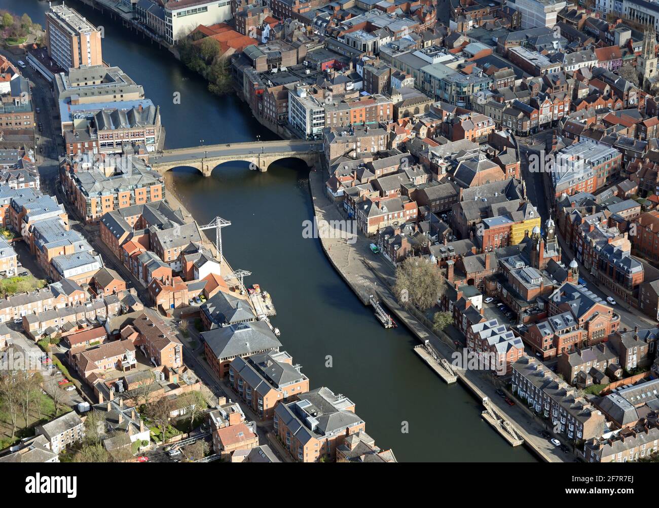 aerial view of the the River Ouse at the King's Staith in York city centre, an area prone to flooding Stock Photo