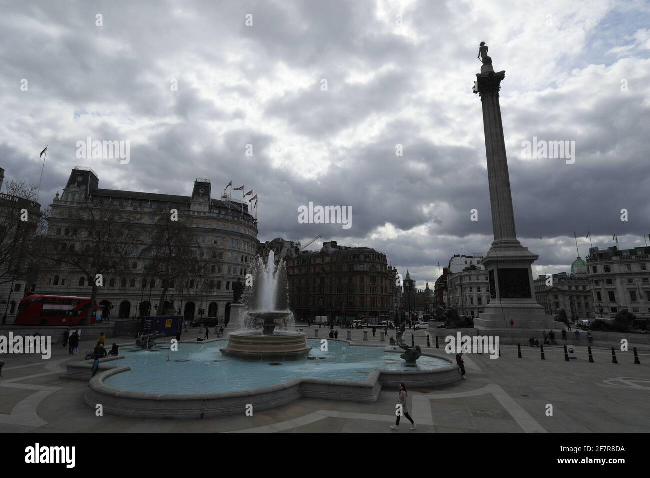 London, Britain. 9th Apr, 2021. People walk through Trafalgar Square in London, Britain, on April 9, 2021. COVID-19 deaths in Europe surpassed the one million mark on Friday, reaching 1,001,313, according to the dashboard of the World Health Organization's Regional Office for Europe. Credit: Tim Ireland/Xinhua/Alamy Live News Stock Photo