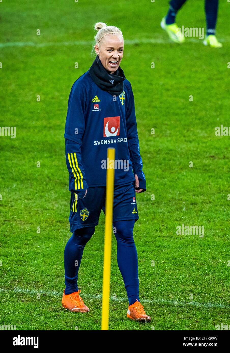 SOLNA  20210409 Sweden's forward and captain Carolina Seger in action at  the women's national team's training session at Friends arena on Friday April 9,2021, prior the friendly international game against the USA on Saturday.   Photo: Claudio Bresciani / TT / Kod 10090 Stock Photo