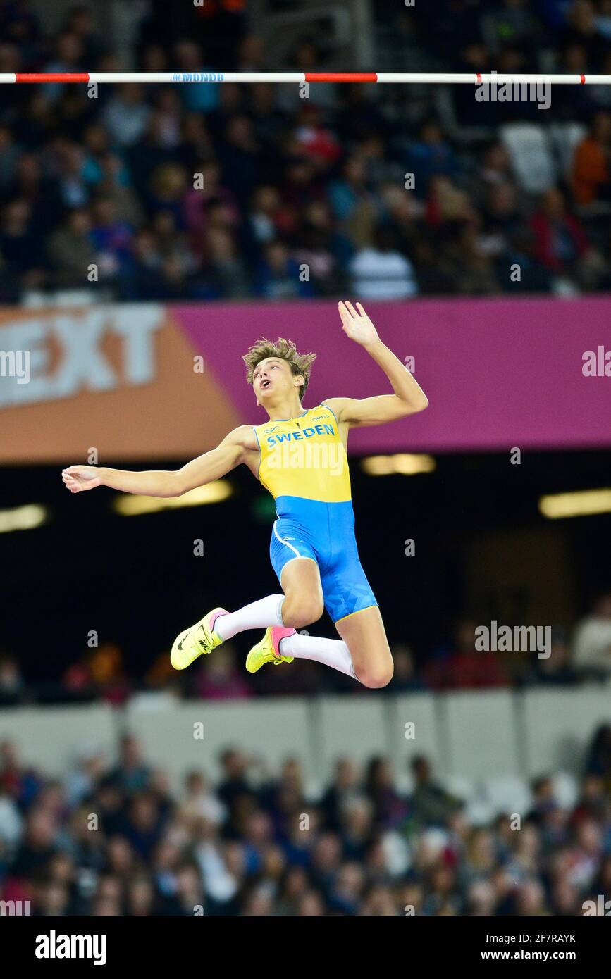 Armand Duplantis (Sweden). Pole Vault Final. IAAF Athletics World Championships, London 2017 Stock Photo