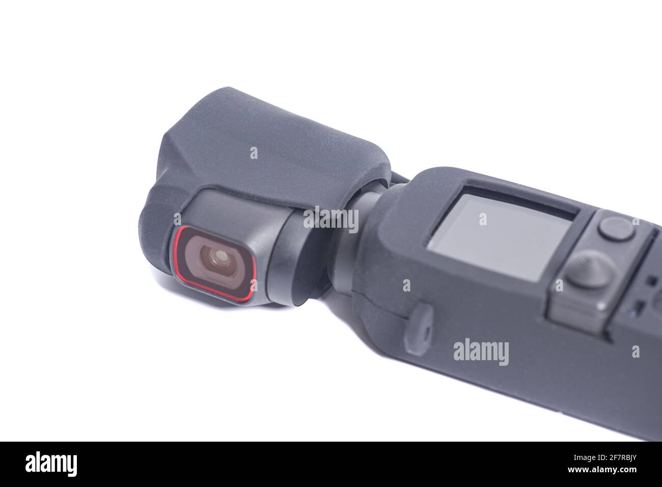 Action Camera in case isolated on white background. Stock Photo