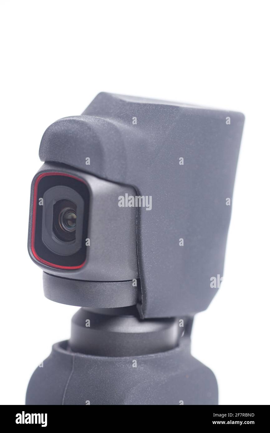 Action Camera in case isolated on white background. Stock Photo