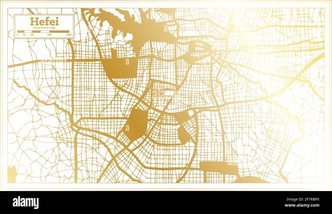 Hefei China City Map in Retro Style in Golden Color. Outline Map. Vector Illustration. Stock Vector