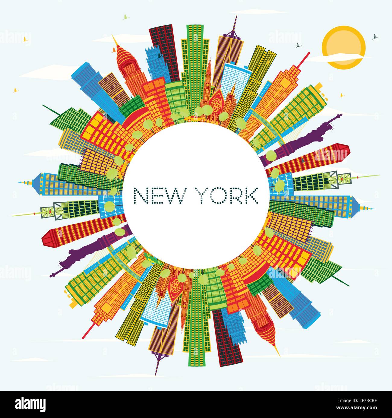 New York USA City Skyline with Color Skyscrapers, Blue Sky and Copy ...