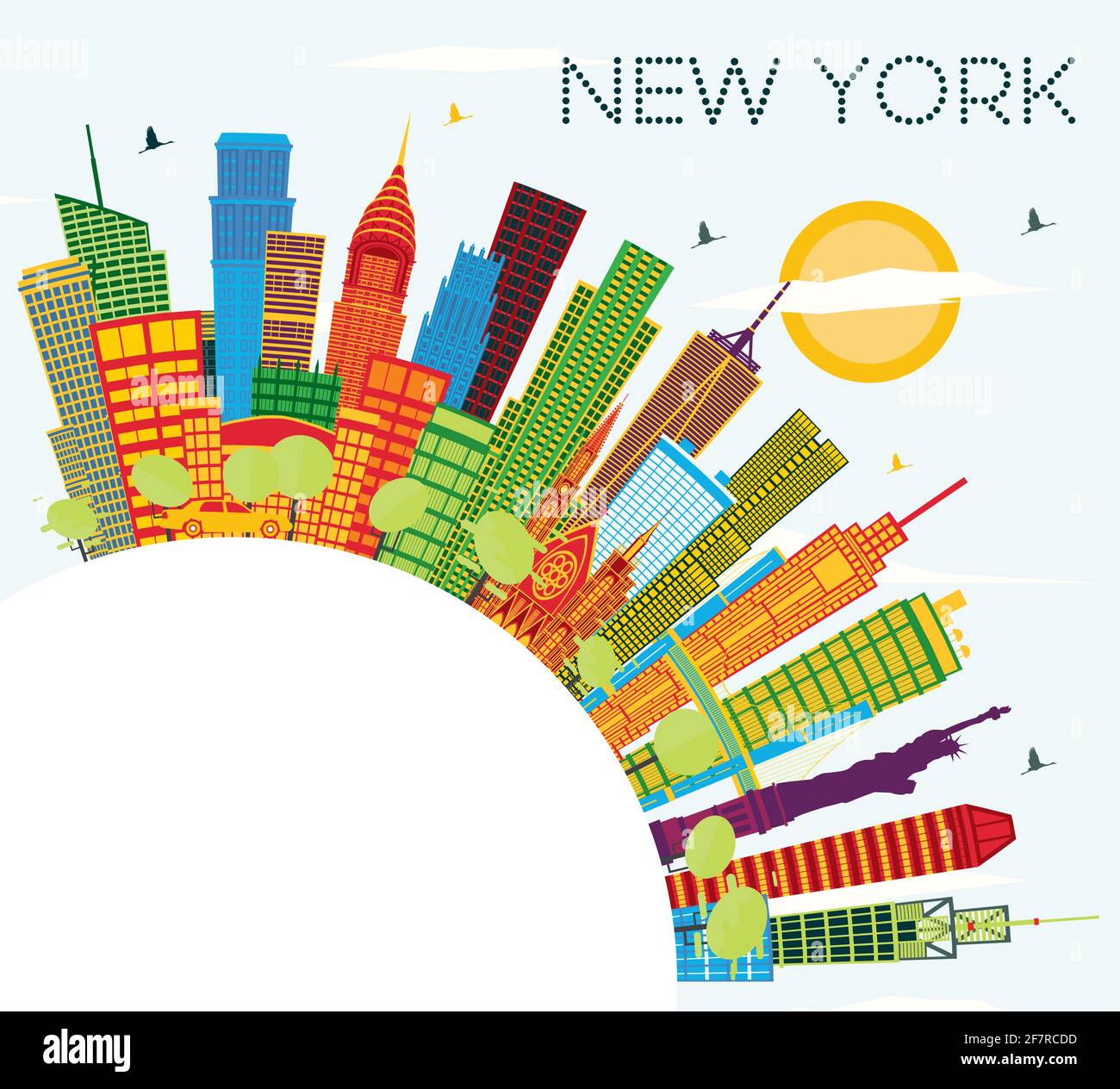 New York USA City Skyline with Color Skyscrapers, Blue Sky and Copy ...