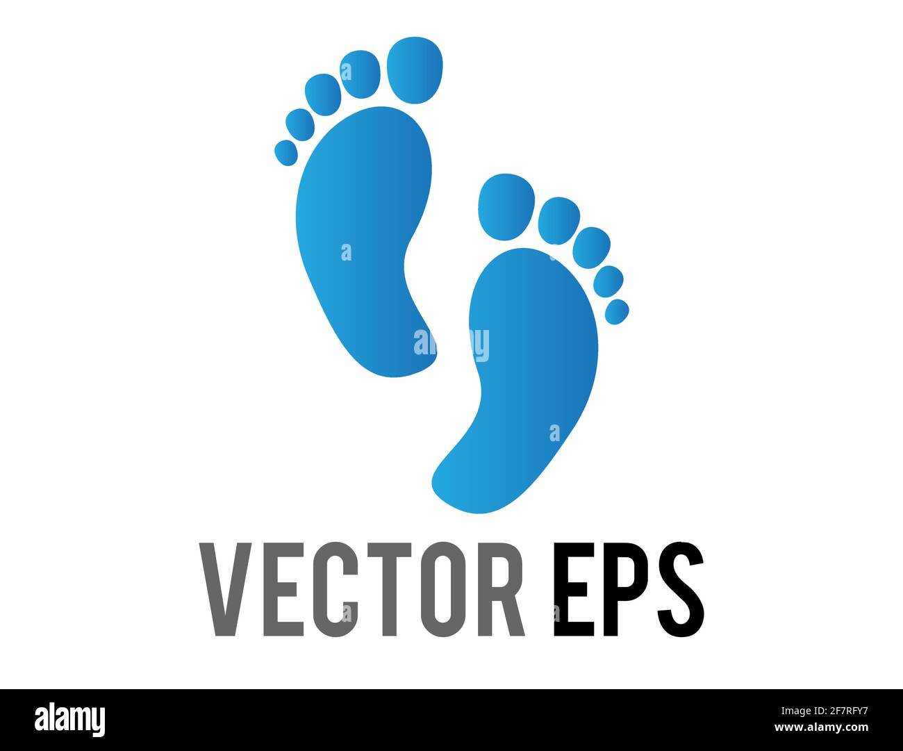 The isolated vector gradient blue two human footsteps, showing both feet, including all five toes Stock Vector