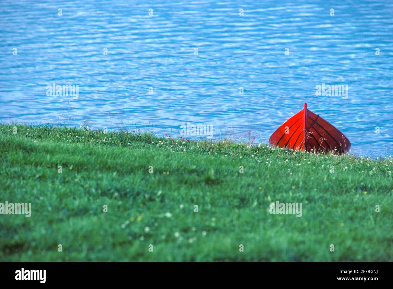 Red boat by river, Rovaniemi, Lapland Finland Stock Photo Alamy