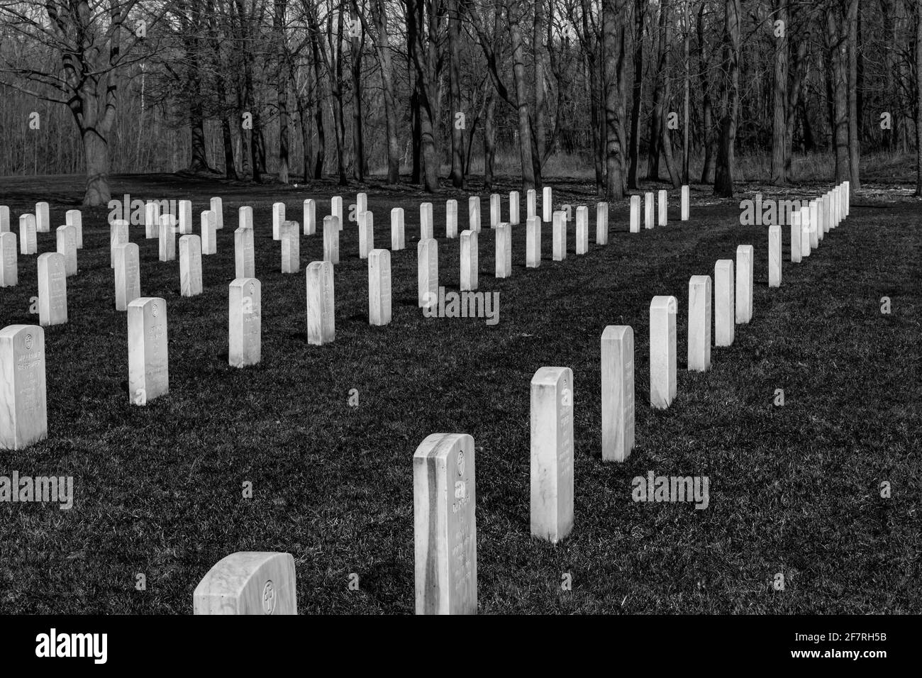 Rows of headstones for military veterans buried in Fort Custer National Cemetery, Augusta, Michigan, USA Stock Photo