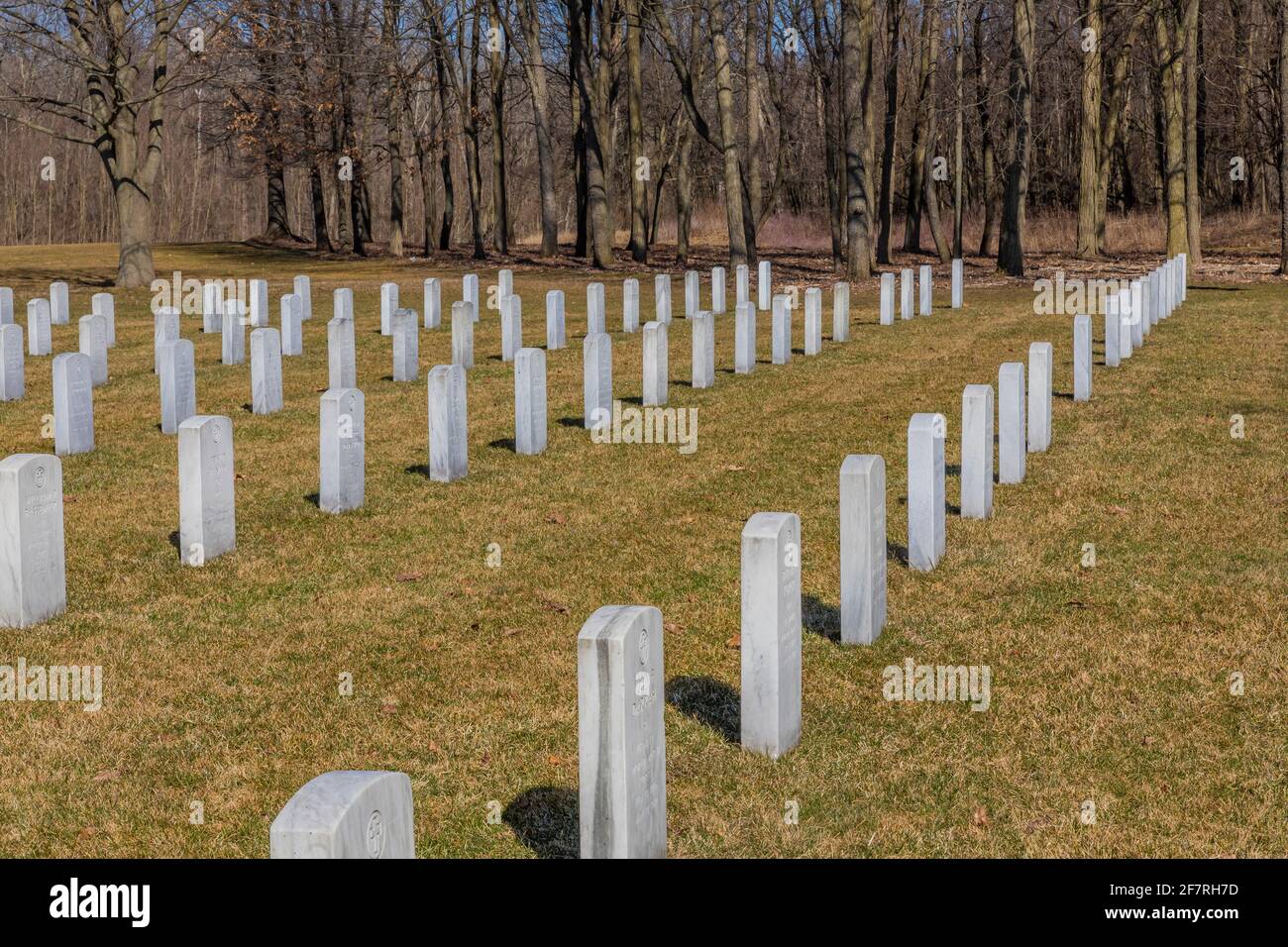 Rows of headstones for military veterans buried in Fort Custer National