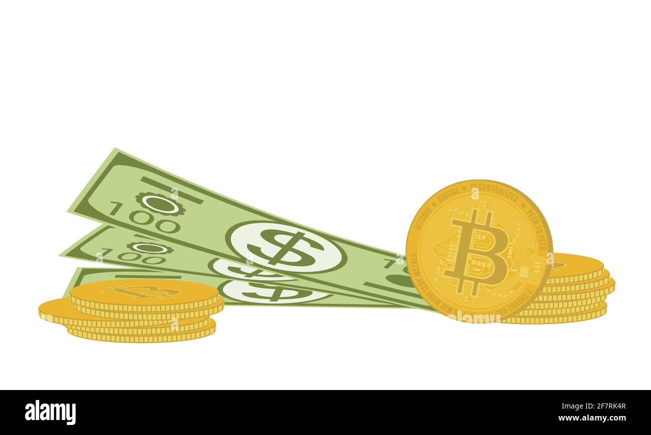 Image of bitcoin cryptocurrency and dollar fiat currency. Symbols of modern  money investment and investment. Vector illustration of cash Stock Vector  Image & Art - Alamy